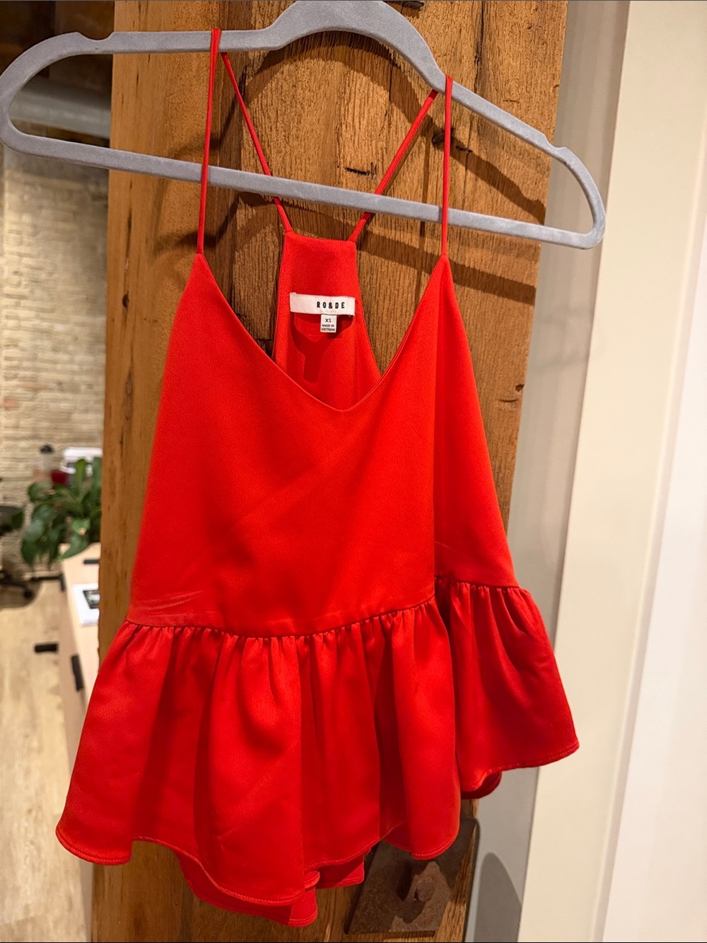 Ro & De Vibrant Red Ruffle-Hem Spaghetti Strap Camisole